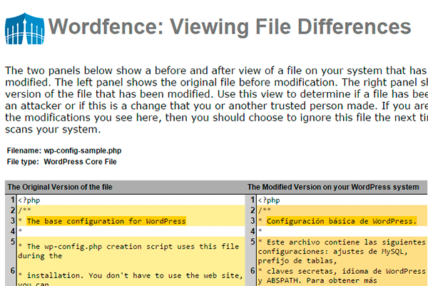 diferencias archivos wordfence plugin wordpress