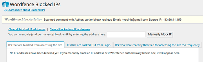 Wordfence plugin wordpress ips bloqueadas