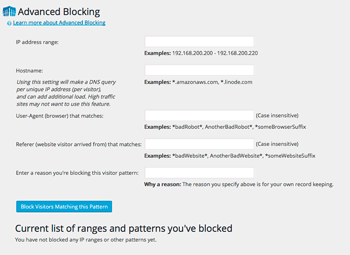 Plugin Wordfence Security para WordPress, advanced blocking